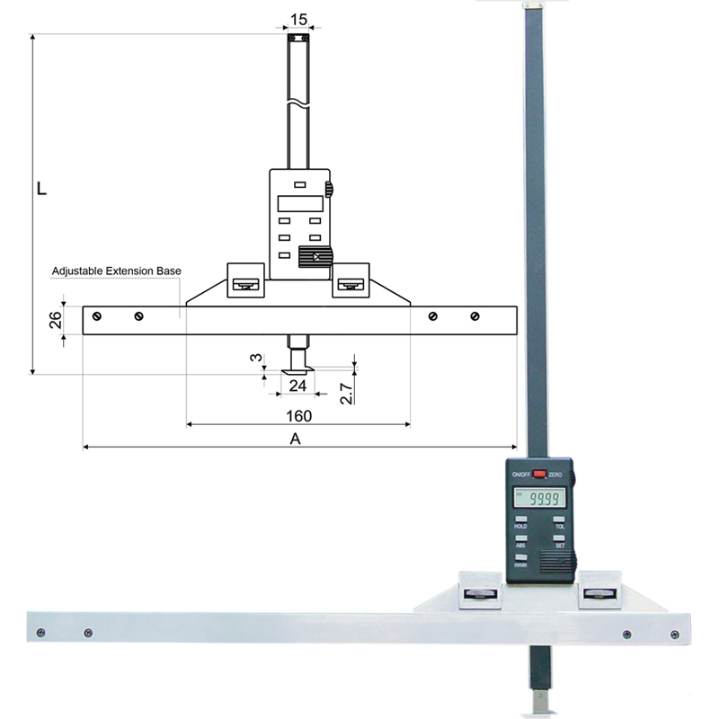 Digital Depth Gauges With Adjustable Base Extension
